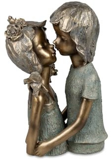 formano Dekofigur Büste Paar - Elegante Skulptur 33cm - Kunststein Bronzefarben - Moderne Wohnzimmer Deko - Romantisches Geschenk Hochzeit Jubiläum Valentinstag