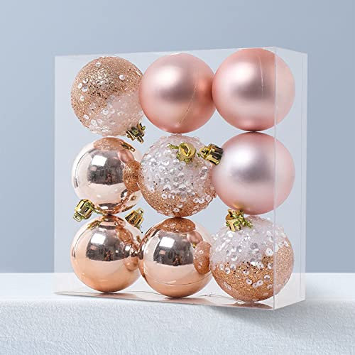 Weihnachtskugel 9 Stück Christbaumschmuck Weihnachtsbaum Kugeln Dekorationsset Weihnachten Deko Kugeln Glänzend Glitzernd Matt für Baum Fall Decor Innen Draußen Kombination aus 3 Stilen in 1 Größen