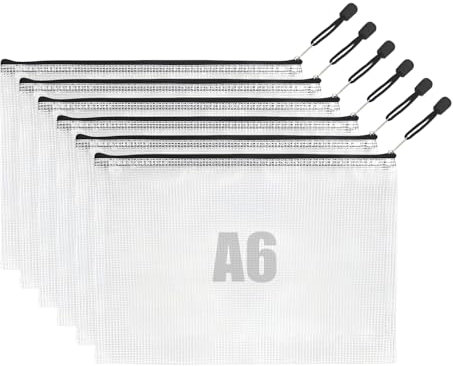 6 Stück Dokumententasche A6, Mesh Wasserdichte Zipper Beutel, Transparente Dokumententasche mit Reißverschluss, Dokumententasche Klein für Dokumente Hausaufgaben Papier Kosmetika
