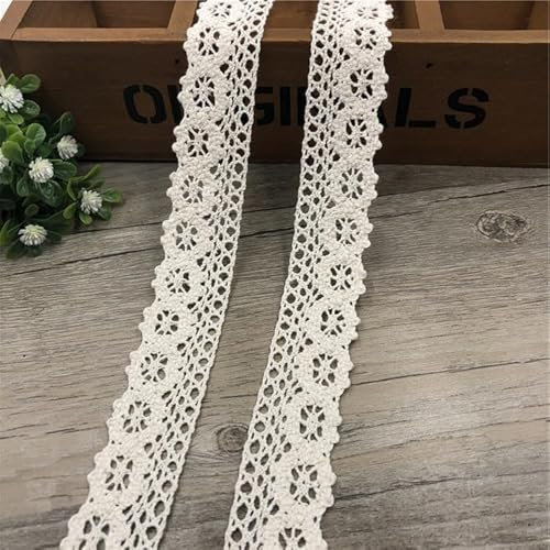WANYI 3M Spitzenband weiß Spitzenborte aus Baumwolle 2.6cm Spitzenstoff Meterware Borten und Bänder zum Nähen Spitzenbordüre Dekoband fur Tischdecke Patchwork DIY Handwerk(Beige)