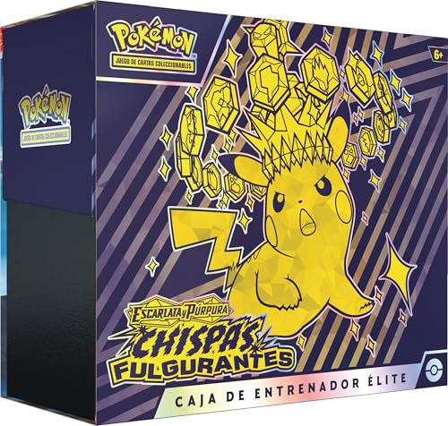 Pokémon Caja de Entrenador Élite de Escarlata y Púrpura-Chispas Fulgurantes de JCC Pokémon (1 Carta con ilustración expandida, 9 Paquetes de Mejora y Accesorios prémium)