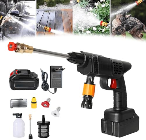 Nettoyeur haute pression sans fil, portable, portable, mini pistolet électrique haute pression avec pulvérisateur de mousse, conduite d'eau de 5 m, batteries de 15 000 mAh, pour voiture et irrigation