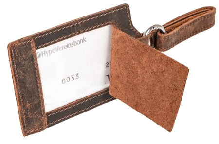 Ficketiketter & bagagetagg av äkta läder med visningsfönster – adressetikett för resväskor, ryggsäck och handbagage – bagageetikett i elegant design – reseväska tillbehör