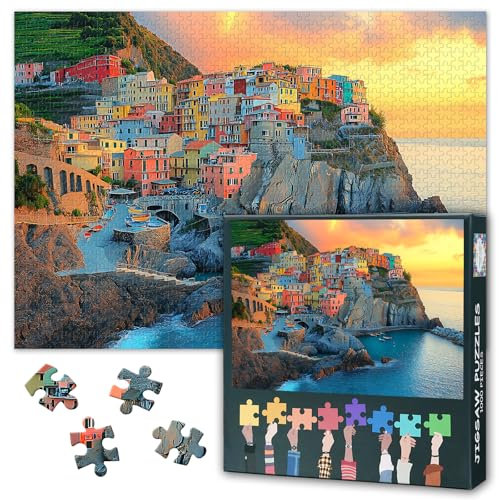 Cinque Terre Puzzles für Erwachsene 1000 Teile - Farbenfrohes Klippendorf Manarola, Italien Puzzles für Erwachsene - 27,5 x 19,7