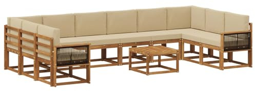 vidaXL Outdoor-Sofagarnitur 11 pcs Natur und Beige Massivholz Akazie, Akazienholz Sofa, modernes Garten-Sofa, wetterfestes Sitzmöbel, Flexibles Möbelstück für den Hinterhof