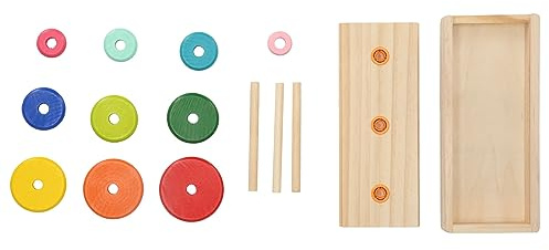Vroomoto Turm von Hanoi Hanoi Tower Holz-Logikpuzzle 10 Ringe Mathe-Puzzle Denkaufgabe Lernspielzeug Weiche Ecken Farbe auf Wasserbasis mit Aufbewahrungsbox für ab 5 Jahren (Großer Kastenturm von