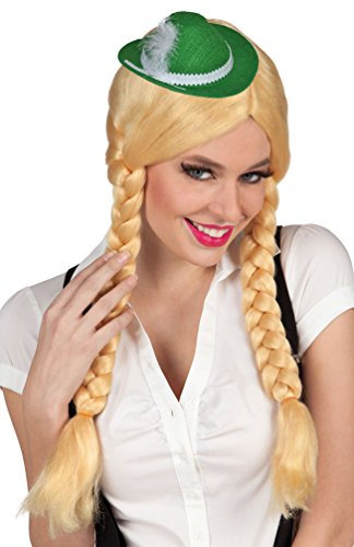 Karneval-Klamotten Perücke Oktoberfest Dirndl Heidi Bayern blond Zopfperücke Damen INKL Oktoberfest-Hut grün Karneval