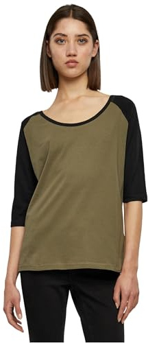 Urban Classics Women's Ladies 3/4 Contrast Raglan Tee T-Shirt, Olive/Black, 5XL