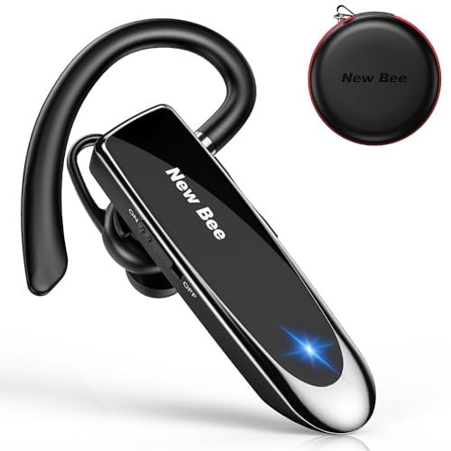 New bee Headset Bluetooth, Wireless Bluetooth Headset Freisprechen im Ohr mit Clear Voice Capture Technologie In-Ear Headsets für iPhone Samsung Huawei HTC, Sony, usw (Black2022)