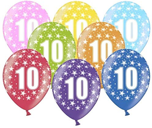 10 kunterbunte Luftballons 10. Geburtstag Metallic 30cm Deko Ballons 10 Geburtstag Mädchen Junge Jubiläum 10 Jahre Ballon Zahl 10