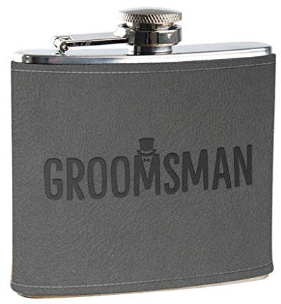 Groomsman Geschenk für Hochzeit – Groomsman gravierter grauer Leder-Flachmann, Geschenk für Hochzeit, Party, Geschenk von Braut und Bräutigam