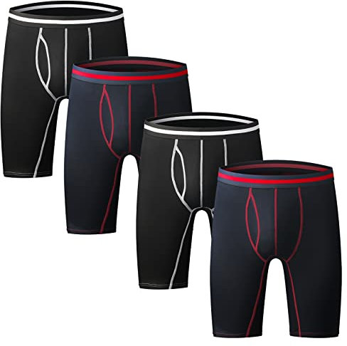 Nuofengkudu Hombre 4 Pack Larga Bóxers Ajustados Bulge Braguitas Calzoncillos Ropa Interior Suave Elástico Compresión Shorts Underwear Mutande Panty Hipster (2 Nero/2 BLU) Tamaño XL
