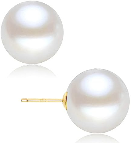 EFTKOY Pearl Earrings 18K Gold Plated Sterling Silver Big Round Studs White Simulated Shell Large Pearl Earrings for Women - 12mm