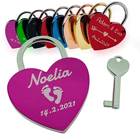 Liebesschloss mit Gravur, Vorhängeschloss Schloss, Romantisches Geschenk für Frau Mann Freund Freundin zum Valentinstag, Hochzeit, Hochzeitstag, Pärchen Liebesgeschenke Jahrestag Pink
