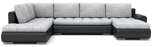 Wohnlandschaft Tokio II mit Schlaffunktion Eckcouch mit Bettkasten Grau mit Kissen, U-förmig, polstermöbel. Wohnzimmer möbel, mit stauraum, aufbewahrung.(LAWA 09+Soft 11 Links), 1.2D x 3W x 0.75H m