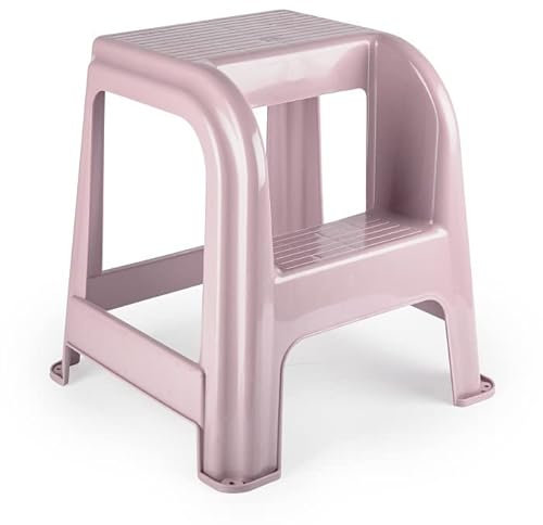 CABLEPELADO Taburete de Plástico, Taburete Ligero, Taburete apilable, Banqueta Multiusos, Taburete Multiusos, Taburete con escalón, Soporta hasta 150Kg, 45.5 cm Altura x 44 cm Ancho, Rosa