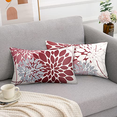 RYBornament Kissenbezug Grau Rot Couchkissen Bezüge 30x50 Sofakissen Blume Kissenbezüge Herbst Blumen-bauernhaus Sofakissen Set Geeignet Für Outdoor Patio Sofa Dekoration, 2er Pack