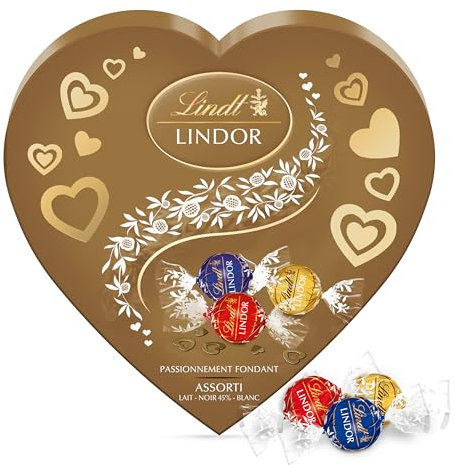 Lindt - Boîte Cœur LINDOR - Chocolat au Lait, Noir et Blanc - Cœur Fondant - Idéal St Valentin et Fête des Mères, 200g