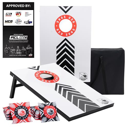 Cornhole Oficial - Red Zone - ACL Rec - Juego de Cornhole (90 x 60 cm, 2 tableros, 2 x 4 Bolsillos, Funda Protectora)