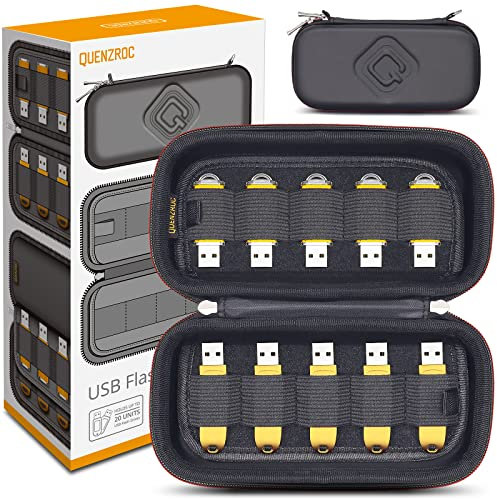 USB Stick Aufbewahrung Tasche für 20 USB Flash-Laufwerk QUENZROC USB Drive Case Organizer Schutz Hülle Aufbewahrungsbox - Schwarz