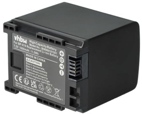 vhbw Akku Ersatz für Canon BP-820, BP-827, BP-819, BP-828 für Videokamera Camcorder (1600 mAh, 7,2 V, Li-Ion) + Infochip