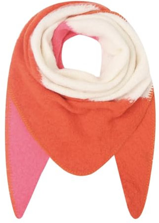 stylx Damen Schal XXL Dreieck Schal flauschig schal-tuch damen dicker dreieckstuch groß Wolle 3 FARBIG Farben kuschelig (Weiß/Orange)