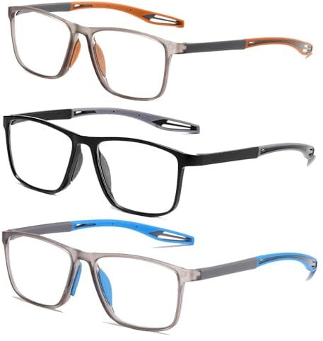 CAMKIDS Lesebrille Herren 3 Pack TR90 Sportstil Bequem und leicht Anti-Blaulicht Lesehilfen für Herren+1.5