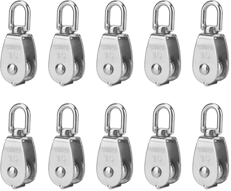 FAAING 10 Stück M15 Umlenkrollen Edelstahl, Seilrolle Umlenkrolle Klein, Flaschenzug Einzelsatz M15 Riemenscheibe Roller Umlenkrollen für Seile, Stahlseil, Tragkraft 35kg