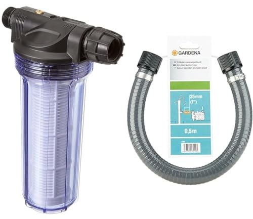Gardena Pumpen-Vorfilter für Wasserdurchfluss bis 6000 l/h: Effektiver Filter für Gartenpumpen und Hauswasserautomaten, mit Filtereinsatz (1730-20) & 01729-20 Gartenarbeit, Grau, 20 x 20 x 30 cm