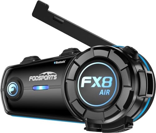 Fodsports FX8 AIR Motorrad Headset, Intercom Motorrad für 6 Motorräder mit Reichweite von 1500m, Bluetooth Helm Headset mit Musik Teilen & FM Radio, 900mAh, CVC ENC, 1 Pack
