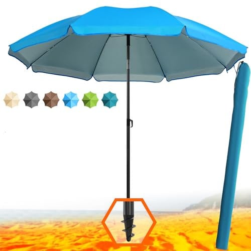 4smile Sonnenschirm Strand SunnyJoy, Blau - UPF 50+ Strandschirm Ø 180 cm, sicherer Sonnenschutz Strand, Strandschirm windfest stabil - Sonnenschirm mit Schutzhülle