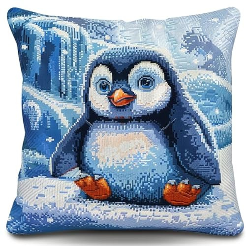 Kit di Ganci a Chiusura per Cuscino Pinguino Set per Cuscini con Gancio di Chiusura (43X43cm) Kit Fai da Te Cuscini Cuscini con Chiusura a Gancio per Adulti Principianti Ricamo Federa per Cusci