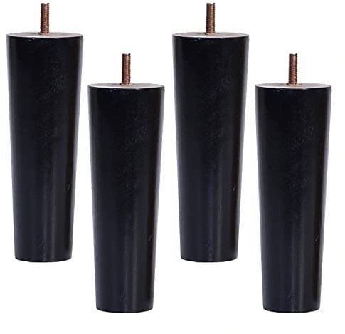 Lot de 4 pieds de meuble TV en bois massif - Noir - 8 cm - Avec boulons M8 - Pour table basse et meuble TV