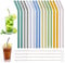 16 Pcs Glass Straws Reusable, 20cm (8mm Diameter) Bent Glass Drinking Straws with 4 Cleaning Brushes, Eco Friendly for Smoothies Milk Coffee Cocktail (Multicolour)