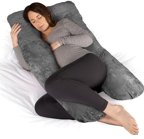 Dreamcatcher U Shaped Pregnancy Pillow, Memory Foam, Dark Grey | 125 x 70 x 20cm maternity pillow with shredded memory foam, full-body U-shape support and removable washable velvet cover.