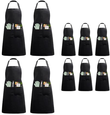 FungLam 10 pezzi Grembiule da Cucina con 2 tasche 72 x 62 cm Grandi dimensioni unisex Cintura Regolabile Collo Uomo Donna Grembiule Cuoco Ristorante BBQ Bar Chef Dipingere Lavori Domestici