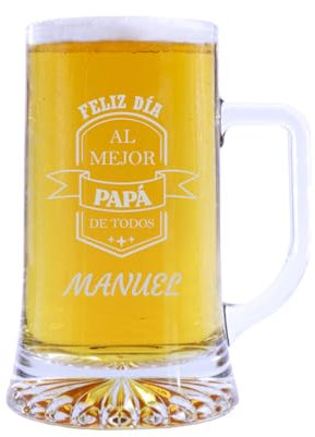 PROMO SHOP - Jarra de Cerveza de Vidrio Personalizada con Nombre o Diseño ½ litro (50 cl), Jarra de Cristal, Jarra de Cerveza Papa, Regalo Día del Padre, Grabado a Láser