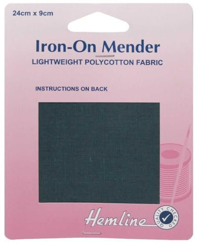Iron On Mending Fabric Patch Repair Lightweight Polycotton 9 Colour 529D, Bottle Green, 1 Pack
