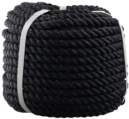 SINJEUN Corda in poliestere nero, 12 mm x 30 m, corda di nylon nera, per marine, commerciali, fai da te