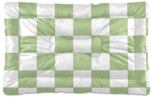 EtherSpher Lits de cage pour chien lavables à carreaux américains verts et blancs - Tapis doux et confortable avec fond antidérapant pour chiens de taille moyenne et grande - 91,4 x 61 cm