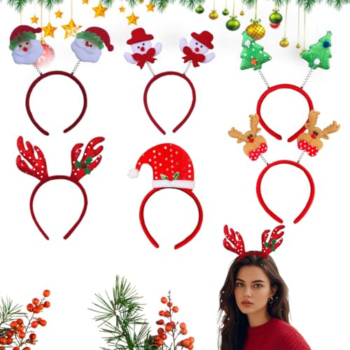 Nepturion Haarreif Weihnachten 6er Set – Lustiger Weihnachtshaarreifen für Erwachsene & Kinder, 6 Designs Weihnachts Haarreif als Weihnachtskopfschmuck für Familienfeier & Party Accessoires