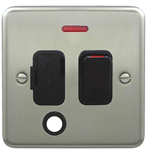 Deta 1916SCB Switched Spur Connection Unit with Neon & Flex Outlet 13 Amp Satin Chrome/Black Insert