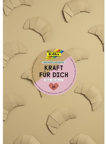 folia 698 Kraft Paper Block Mix with 10 Sheets of Kraft Paper 120 g/m² and 10 Sheets of Kraft Card 230 g/m², DIN A4, Plain Natural, Pad with Head, for Crafts and Printing