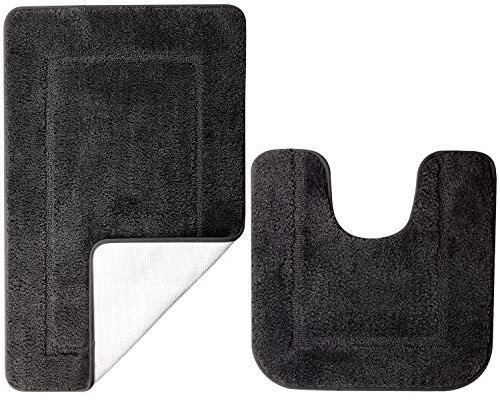 SOANNY Badematte 2er Set, Weicher Mikrofaser Badezimmerteppich, rutschfest & Wasserabsorbierend, 53x86 cm Badteppich & 50x50 cm WC Vorleger, Schwarz