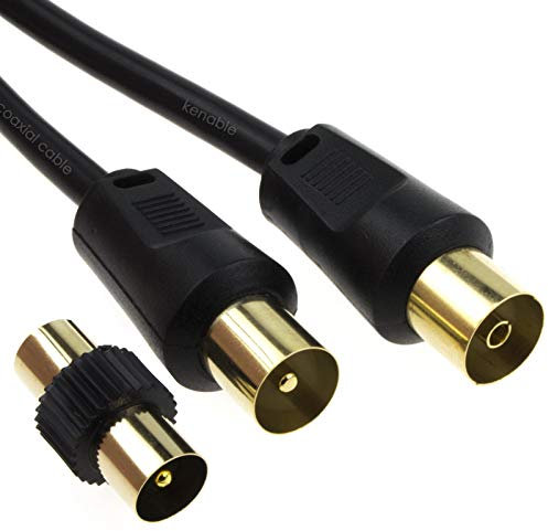 kenable RF Male to Female Extension Lead Freeview TV Cable & Male Coupler Black 0.5m