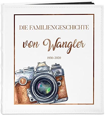 Maverton Fotoalbum zum Selbstgestalten mit Aufdruck - für 240 Fotos 10x15-60 schwarze Seiten - Größe 33x30cm - Weiß - personalisierte Geschenke zum Hochzeitstag zur Hochzeit