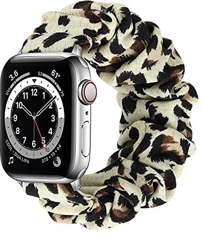 Tasikar Scrunchies Kompatibel mit Apple Watch Armband 41mm 40mm 38mm 45mm 44mm 42mm, Elastisches Musterdruckband Kompatibel mit Apple Watch Ultra Series 7 6 5 4 3 2 1 SE (45/44/42mm, Punktleopard, L)