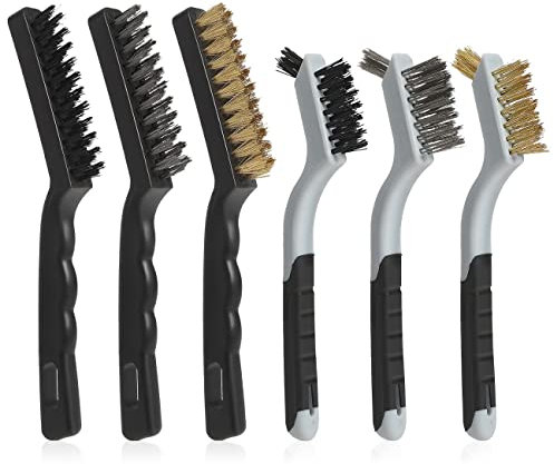 VASTOOLS Hand-Drahtbürsten Satz 6-teilig, 2x Messing-Drahtbürste, 2x Edelstahl-Bürste, 2x Nylon-Bürsten, zum Entfernen hartnäckiger Rückstände und Rost