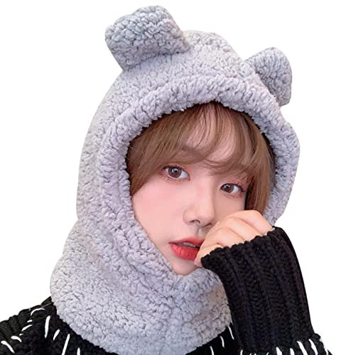 Aelevate Fuzzy-Bären- Wintermütze Schal Bärenkapuze Mütze mit Dicker Ohrenklappe,Bear Earflap Fuzzy Hat Wintermütze für Jungen Mädchen Männer Frauen