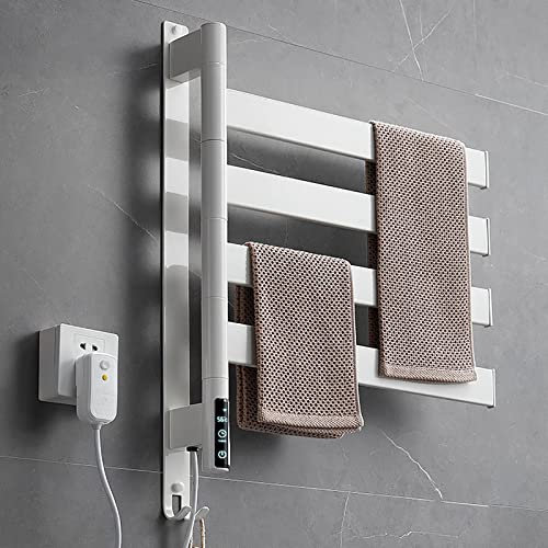 EUPXRHY Seca Toallas Electrico Giratorias de 180° con Termostato, Pequeño Radiador Toallero Electrico Bajo Consumo de 90W, Radiador Toallero Antracita en Blanco Negro con Cronómetro,Blanco
